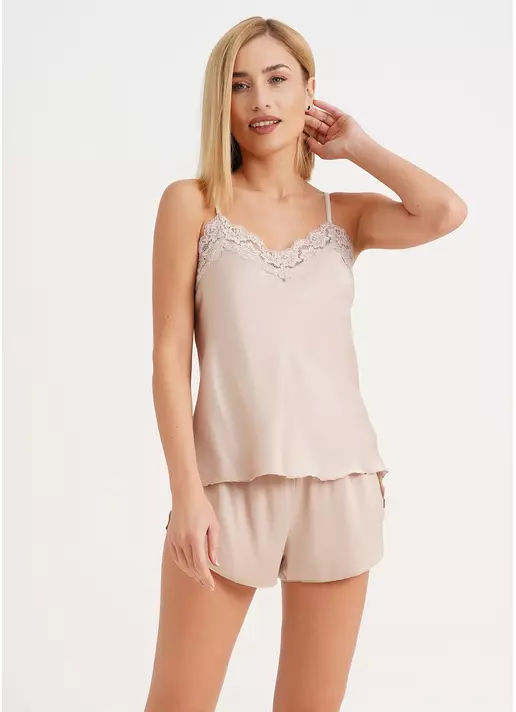 Шелковая пижама с шортиками HELENA 6025/051 beige (бежевый)