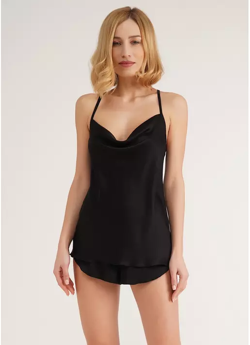Пижама шелковая с шортами HELENA 6031/050 black (черный)