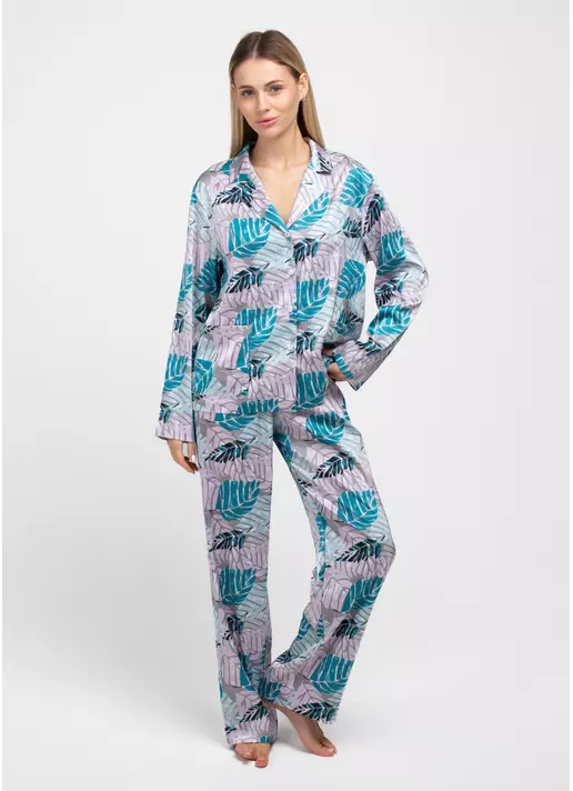 Шелковая пижама комплект LEAFSONG 5511/050 dark aqua print (розовый/синий)