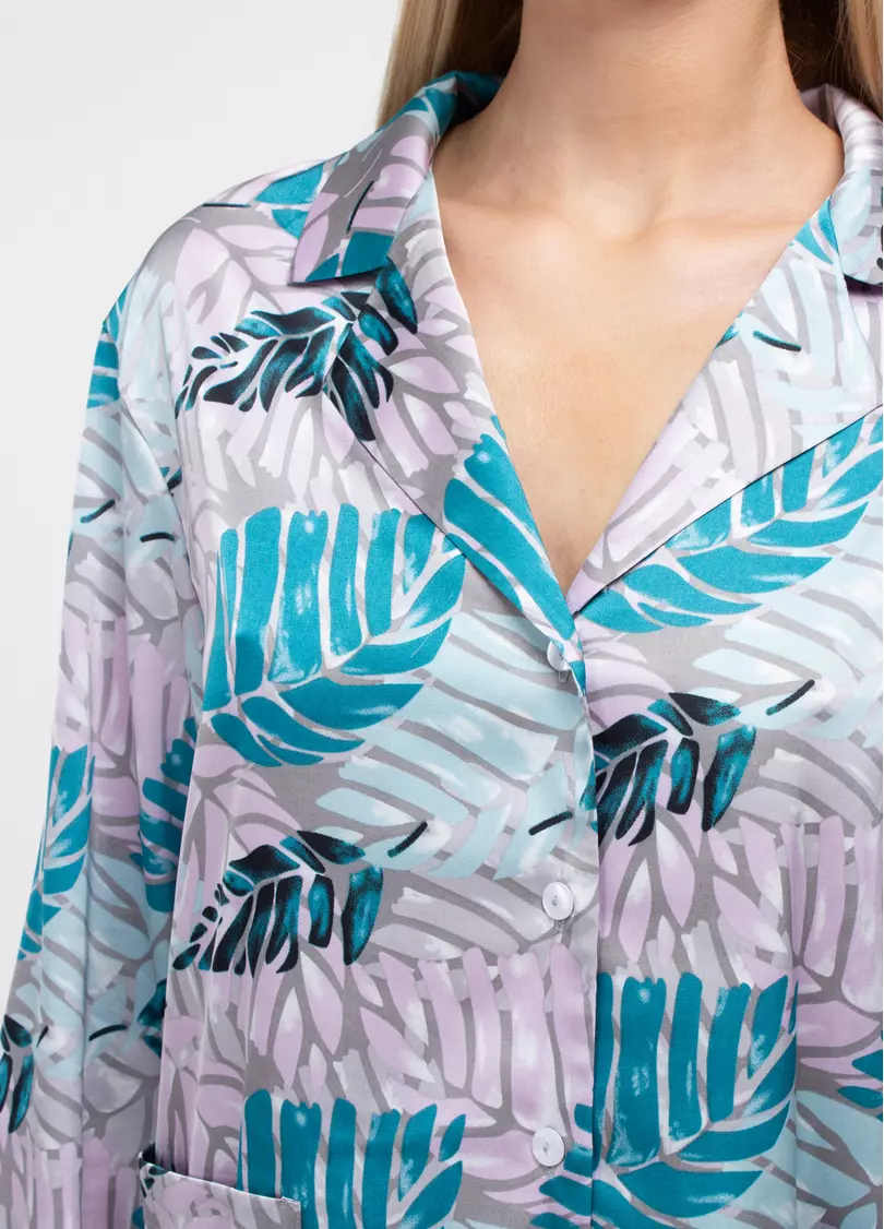 Шелковая пижама комплект LEAFSONG 5511/050 dark aqua print (розовый/синий)