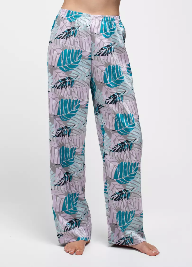Шелковая пижама комплект LEAFSONG 5511/050 dark aqua print (розовый/синий)