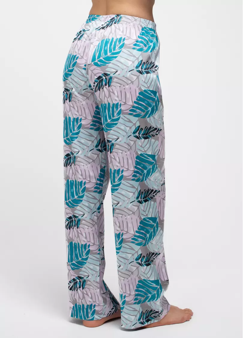 Шелковая пижама комплект LEAFSONG 5511/050 dark aqua print (розовый/синий)