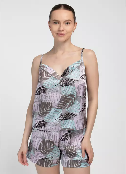 Короткая пижама из шелка LEAFSONG 6042/050 mokko print (коричневый)