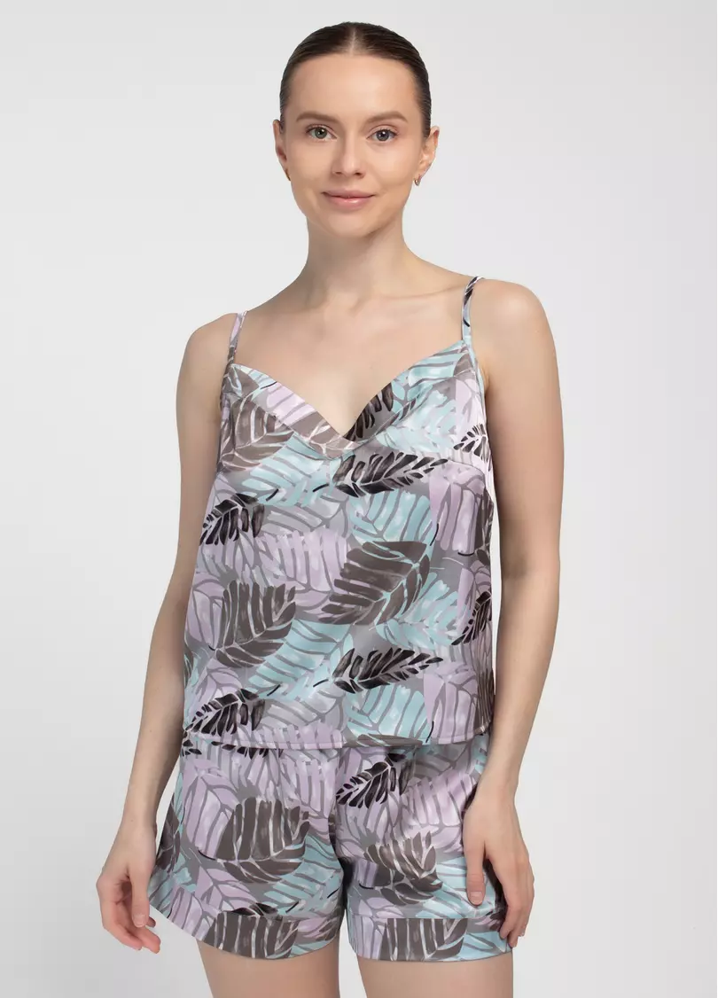 Короткая пижама из шелка LEAFSONG 6042/050 mokko print (коричневый)