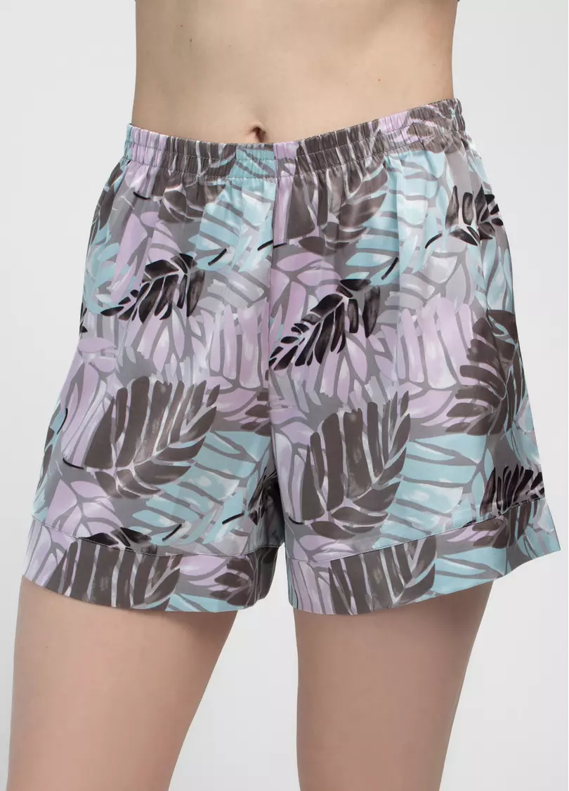 Короткая пижама из шелка LEAFSONG 6042/050 mokko print (коричневый)