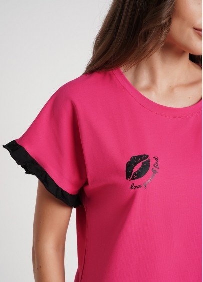 Пижама футболка с короткими шортами LOVE YOURSELF 6120/010 pink/black (розовый/черный)