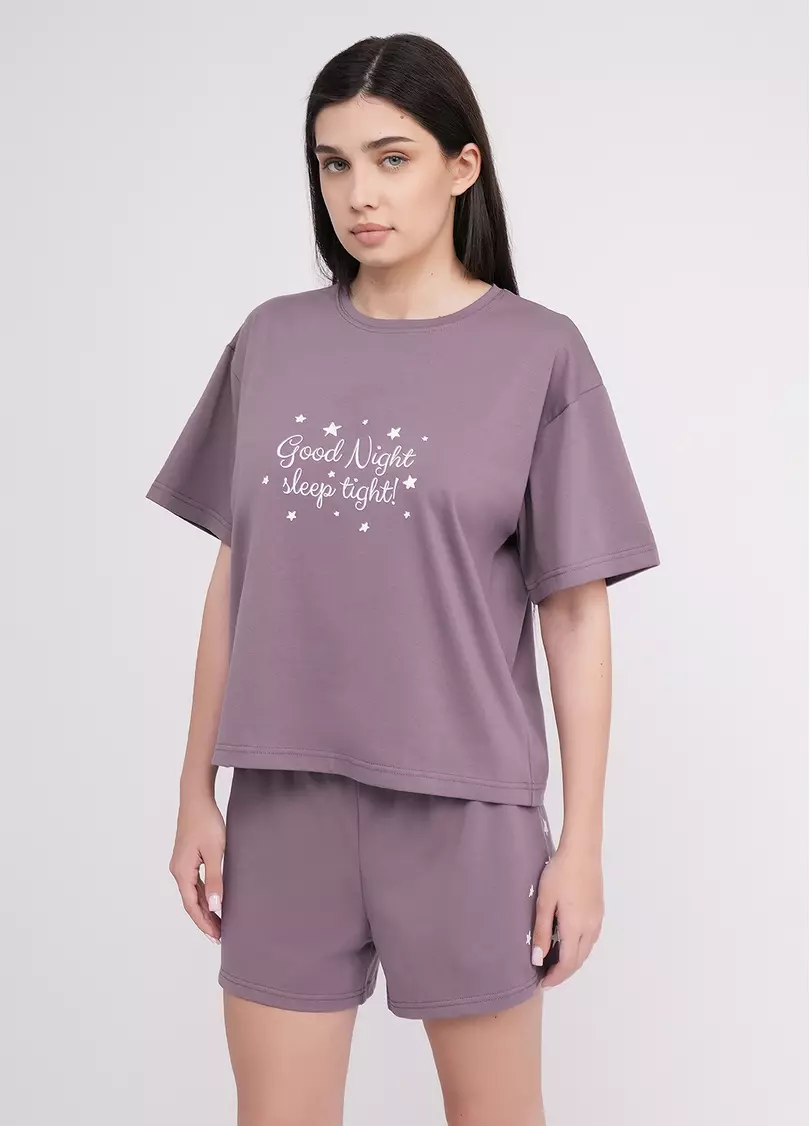 Пижама хлопковая комплект LUNAR REVERIE 6129/010 muted mauve/print (фиолетовый)