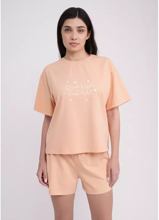 Пижама хлопковая комплект LUNAR REVERIE 6129/010 peach/print (оранжевый)