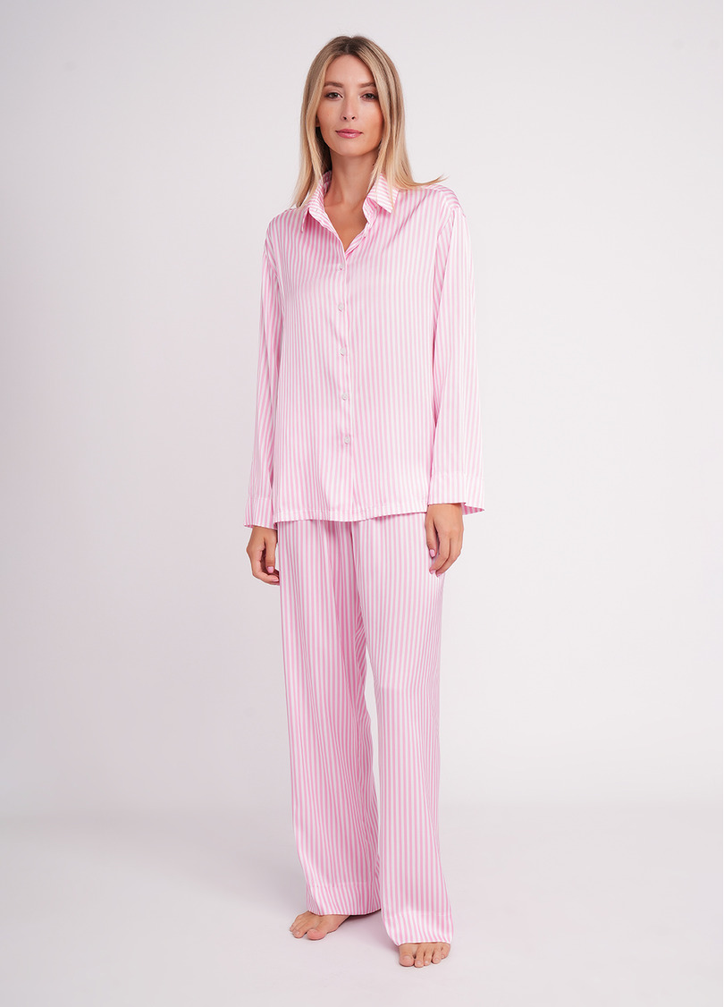 Шелковая пижама в полоску NAP QUEEN 5902/050 white/amaranth pink (белый/розовый)