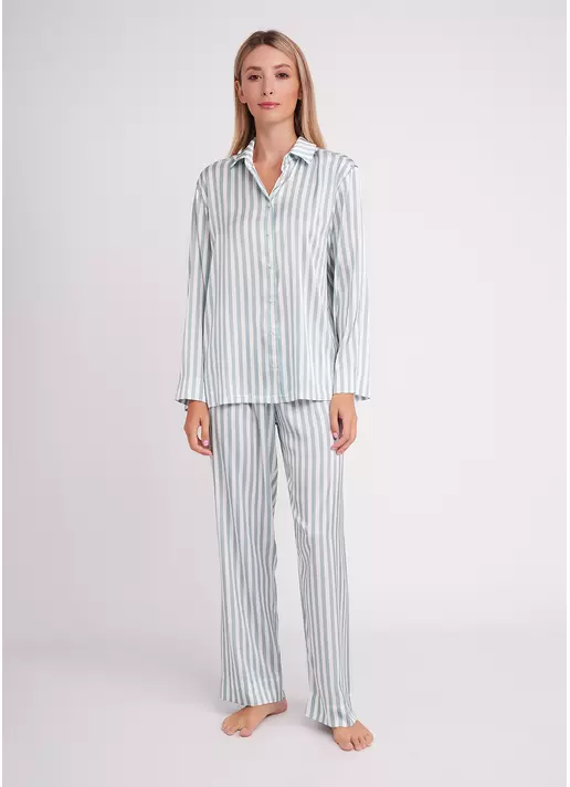 Шелковая пижама в полоску NAP QUEEN 5902/050 white/grayish teal (белый/зеленый)