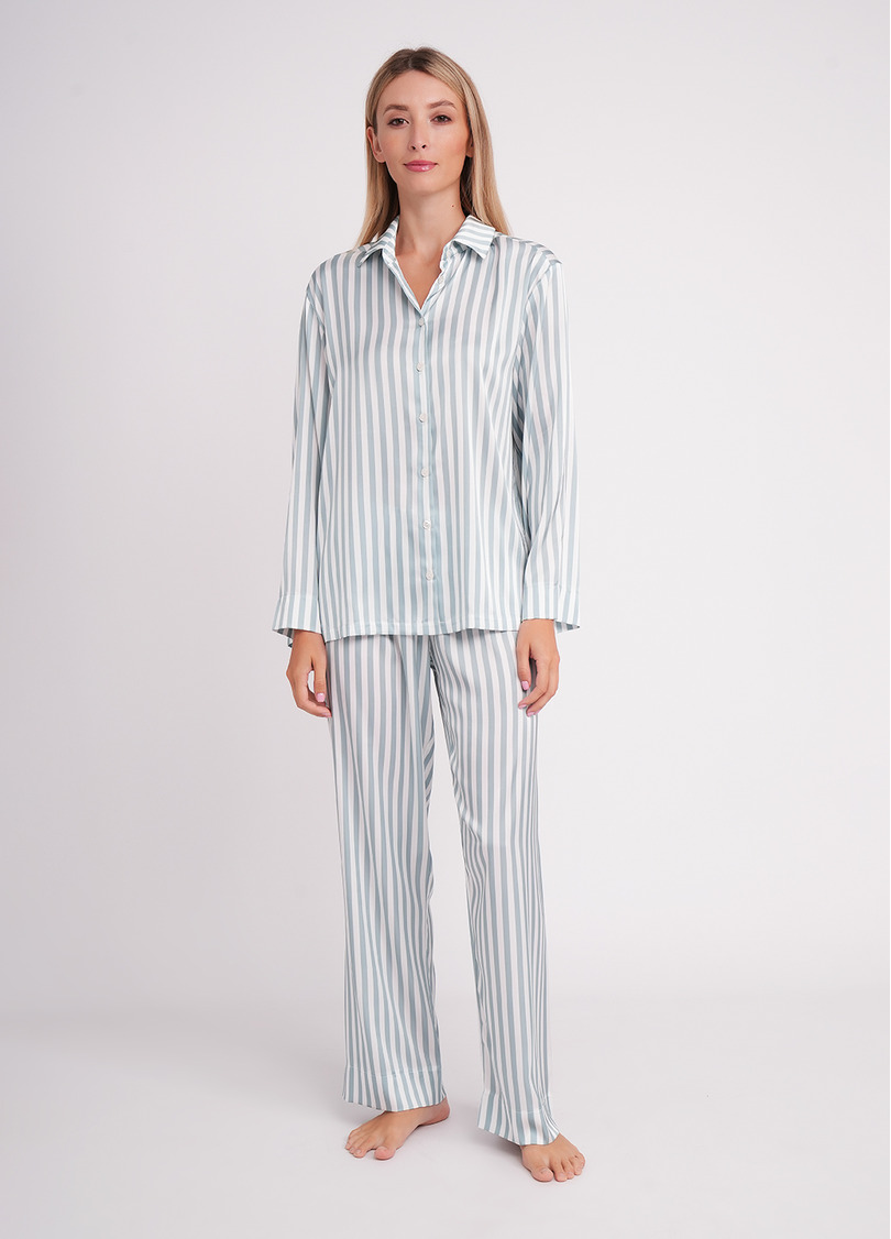 Шовкова піжама в смужку NAP QUEEN 5902/050 white/grayish teal (білий/зелений)