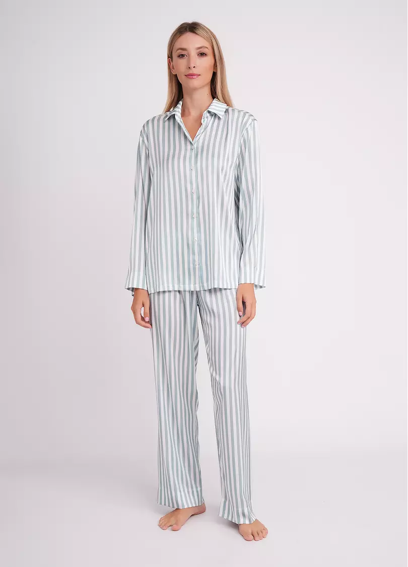Шовкова піжама в смужку NAP QUEEN 5902/050 white/grayish teal (білий/зелений)