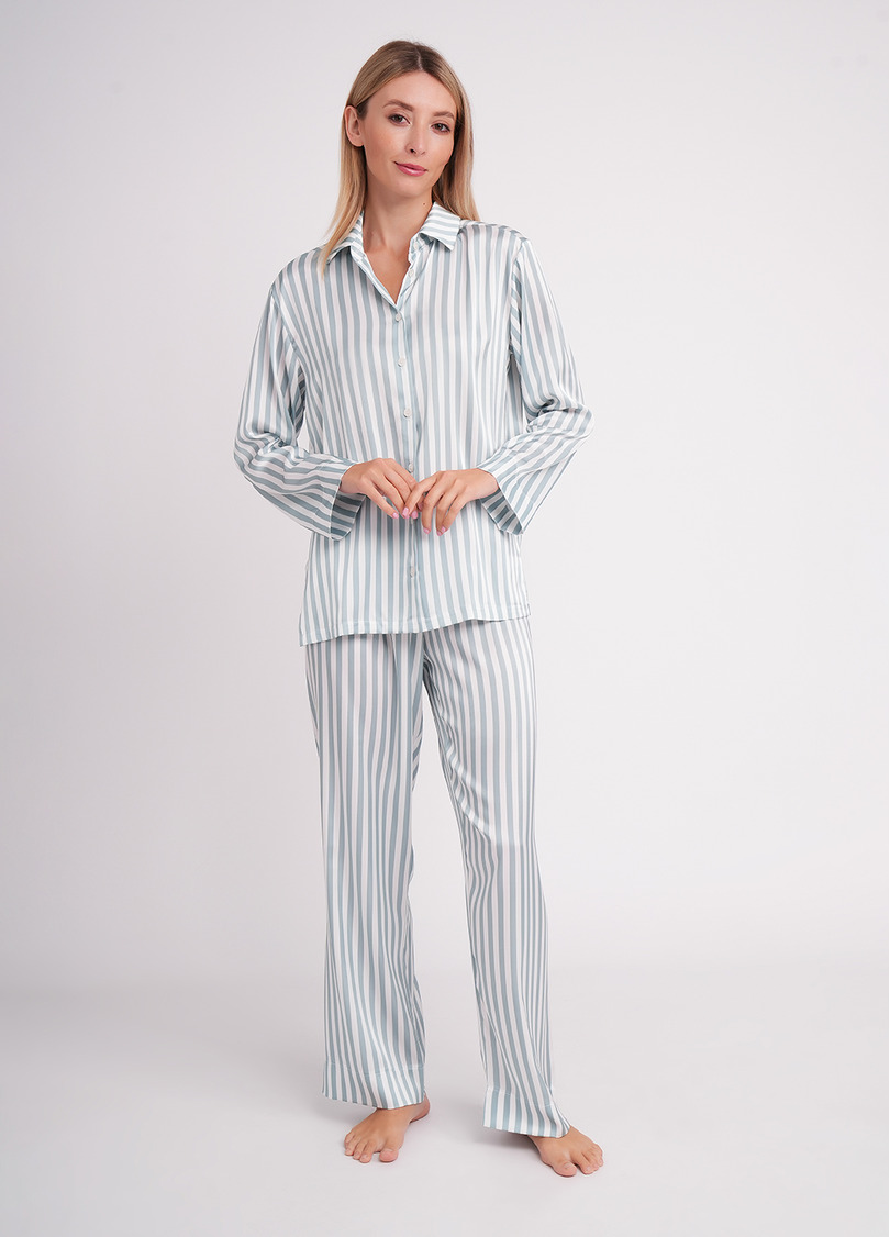 Шовкова піжама в смужку NAP QUEEN 5902/050 white/grayish teal (білий/зелений)