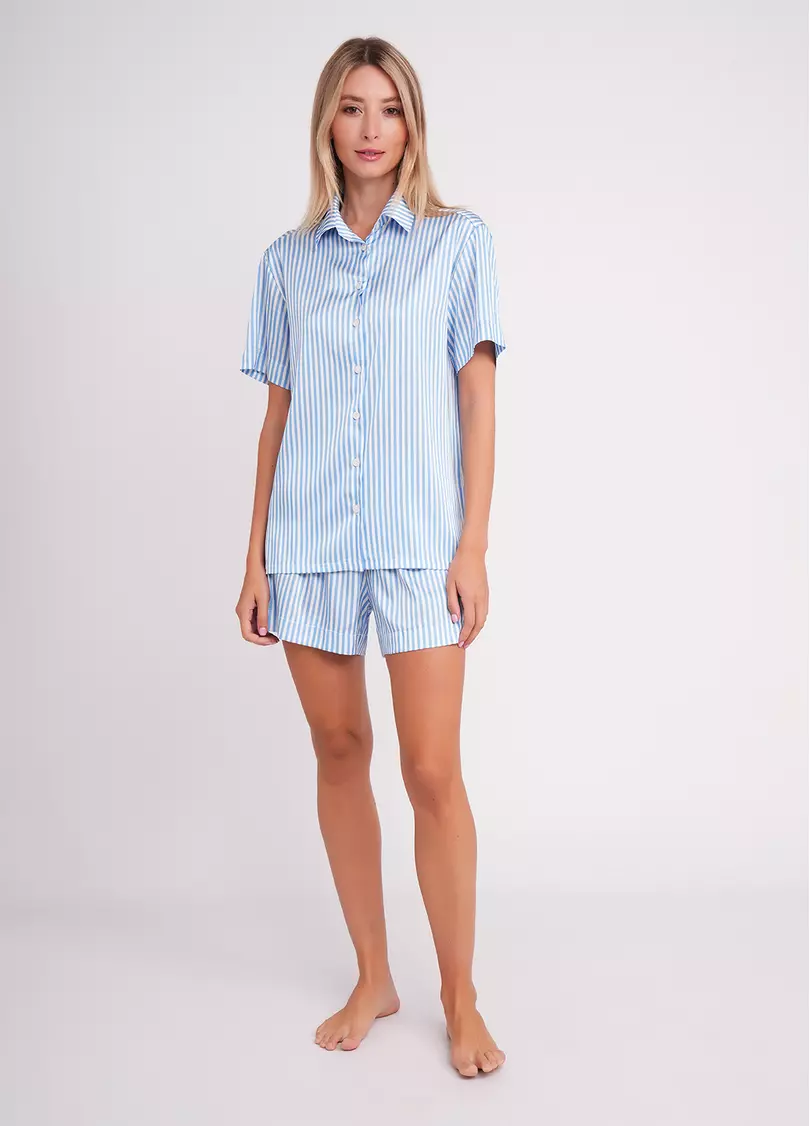 Коротка піжама з шовку NAP QUEEN 6604/050 white/dull blue (білий/блакитний)