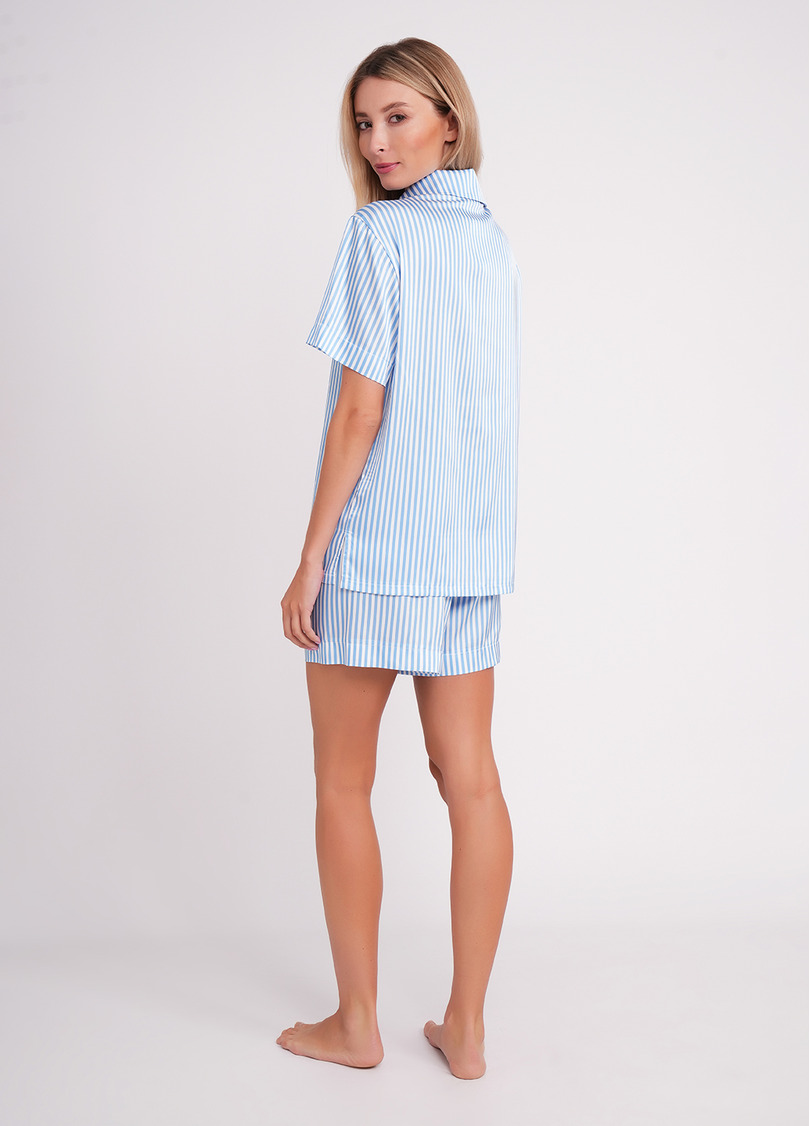 Короткая пижама из шелка NAP QUEEN 6604/050 white/dull blue (белый/голубой)