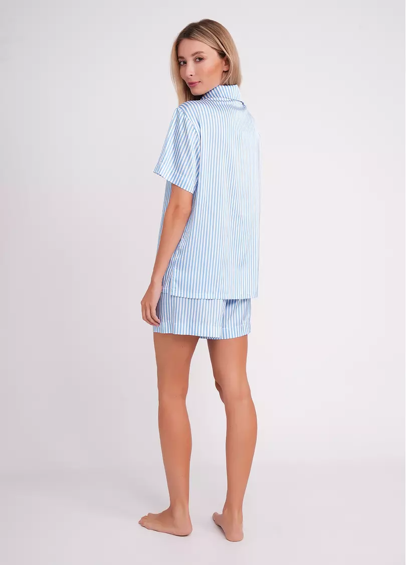 Коротка піжама з шовку NAP QUEEN 6604/050 white/dull blue (білий/блакитний)