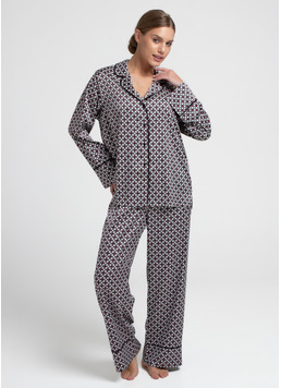 Шелковая пижама комплект NOIRE 5507/050 white/crushed berry rhomb (белый/бордовый)