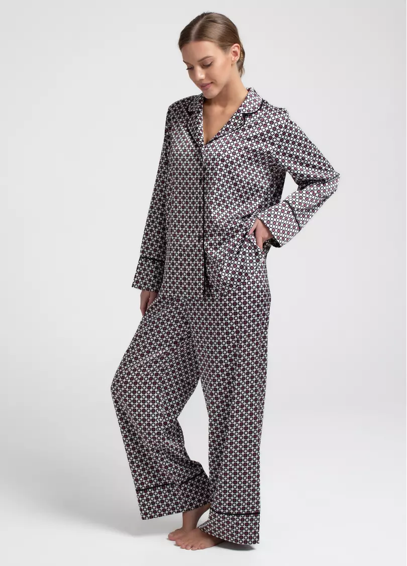 Шовкова піжама комплект NOIRE 5507/050 white/crushed berry rhomb (білий/бордовий)