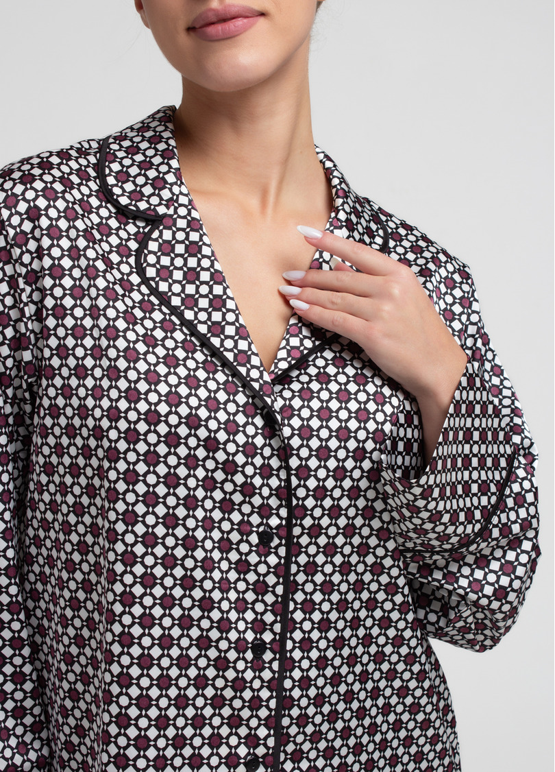 Шелковая пижама комплект NOIRE 5507/050 white/crushed berry rhomb (белый/бордовый)