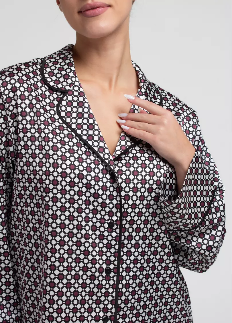 Шовкова піжама комплект NOIRE 5507/050 white/crushed berry rhomb (білий/бордовий)