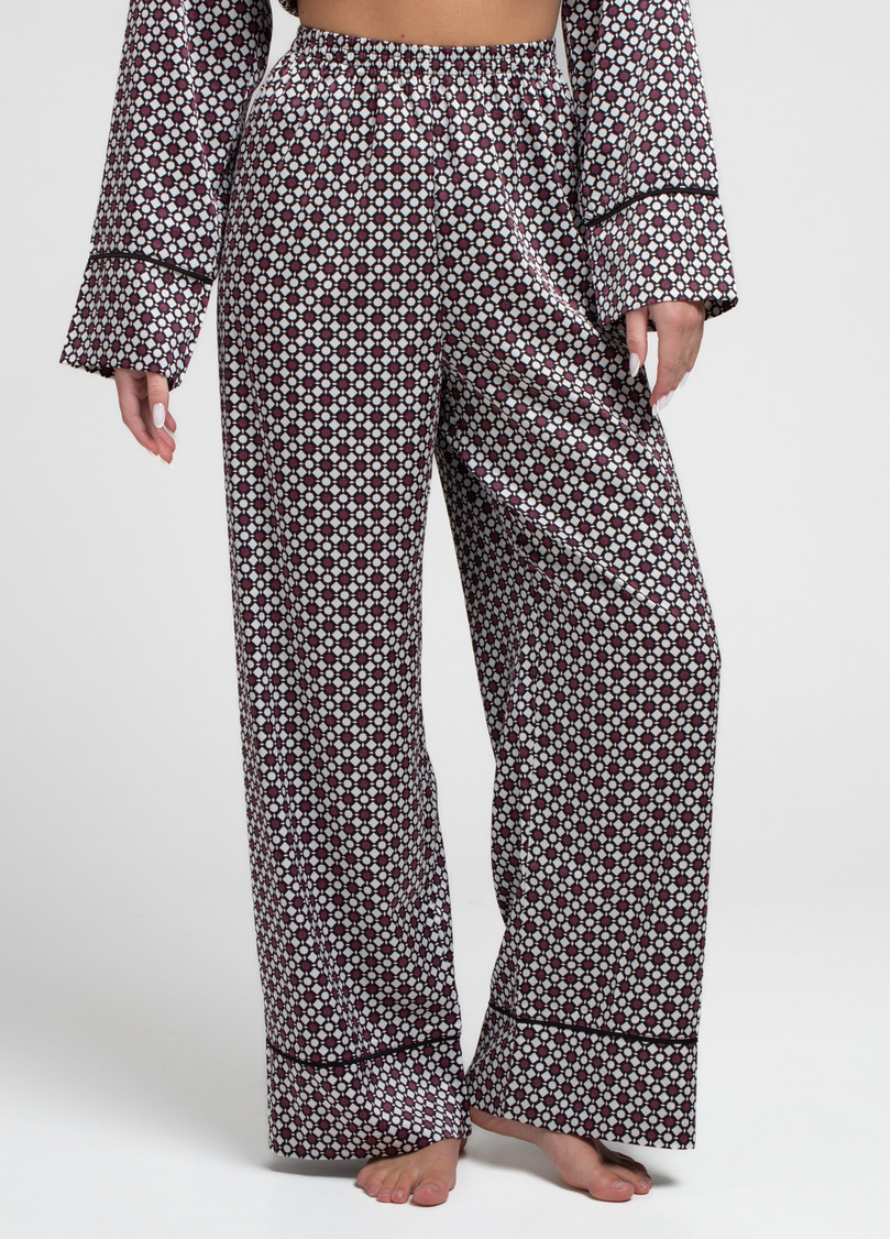 Шелковая пижама комплект NOIRE 5507/050 white/crushed berry rhomb (белый/бордовый)