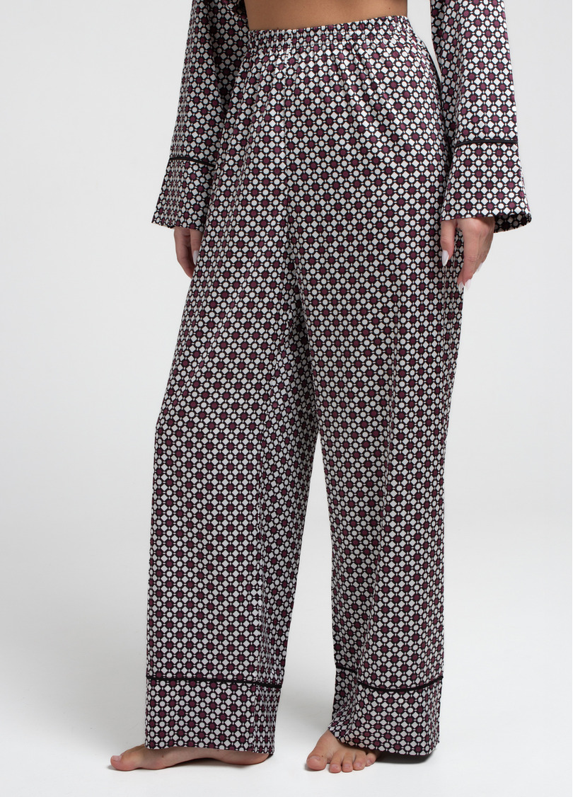 Шелковая пижама комплект NOIRE 5507/050 white/crushed berry rhomb (белый/бордовый)