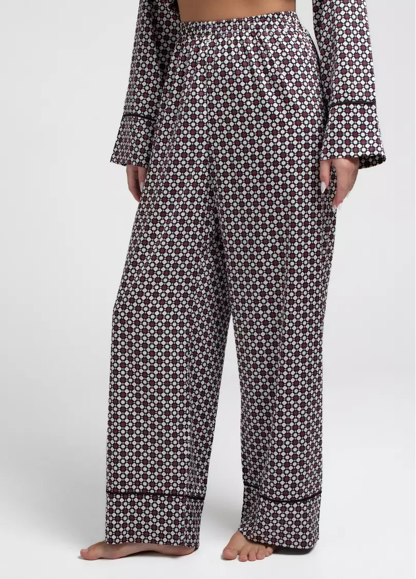 Шовкова піжама комплект NOIRE 5507/050 white/crushed berry rhomb (білий/бордовий)