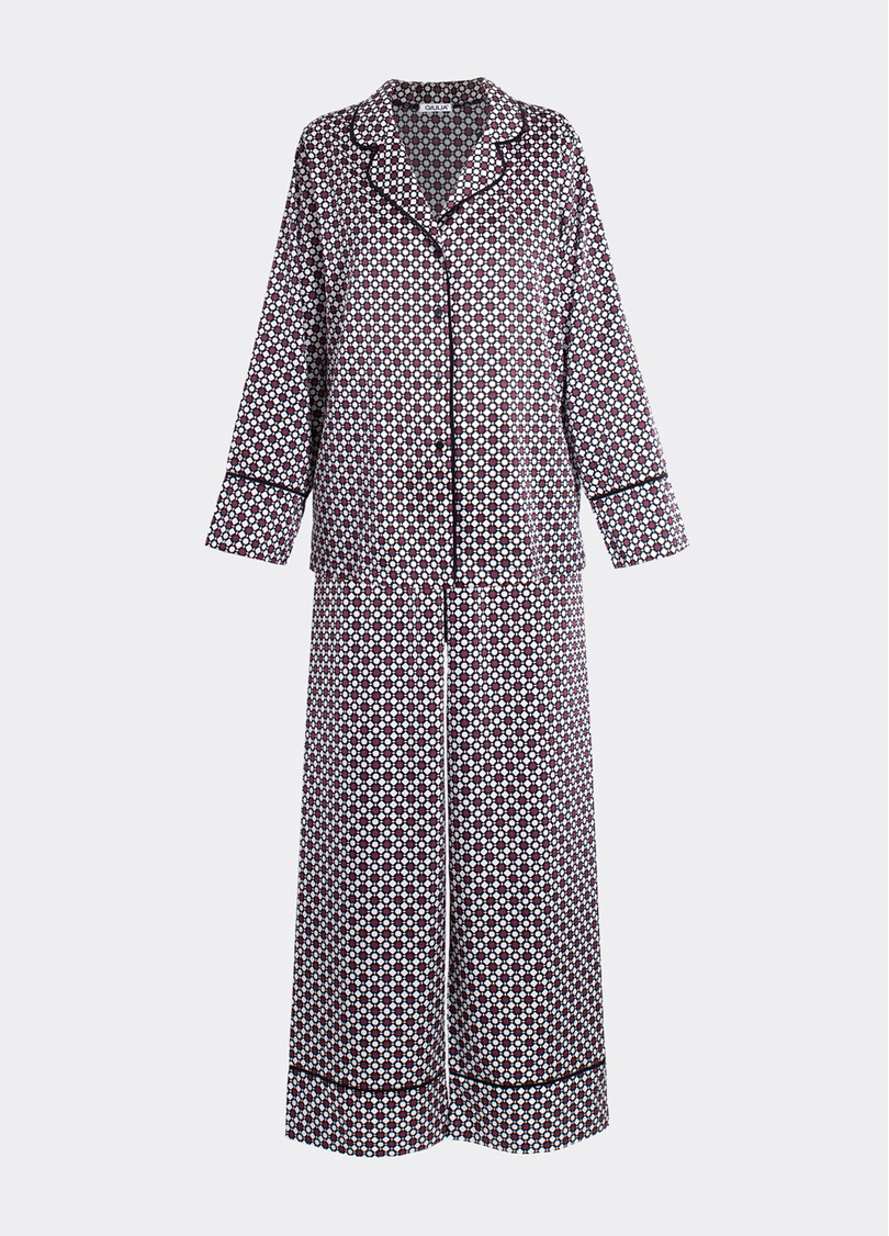 Шовкова піжама комплект NOIRE 5507/050 white/crushed berry rhomb (білий/бордовий)