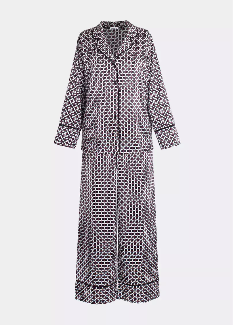 Шовкова піжама комплект NOIRE 5507/050 white/crushed berry rhomb (білий/бордовий)