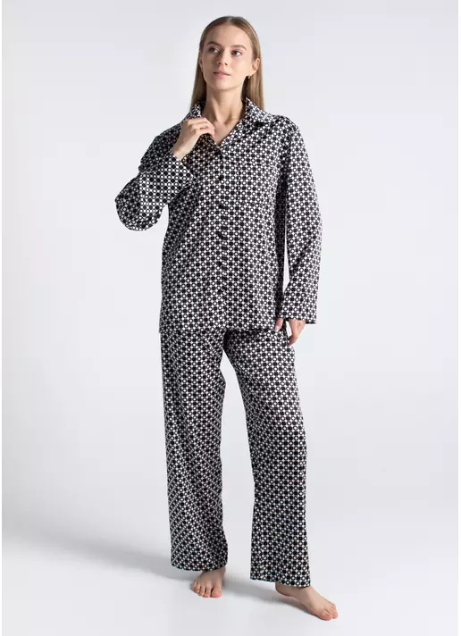 Шелковая пижама NOIRE 5903/050 white/twilight teal rhomb (белый/черный)