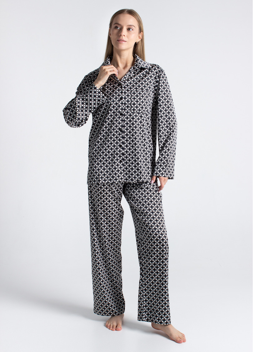 Шовкова піжама NOIRE 5903/050 white/twilight teal rhomb (білий/чорний)