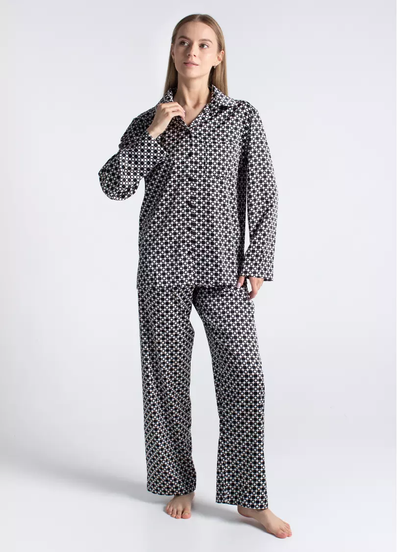 Шелковая пижама NOIRE 5903/050 white/twilight teal rhomb (белый/черный)