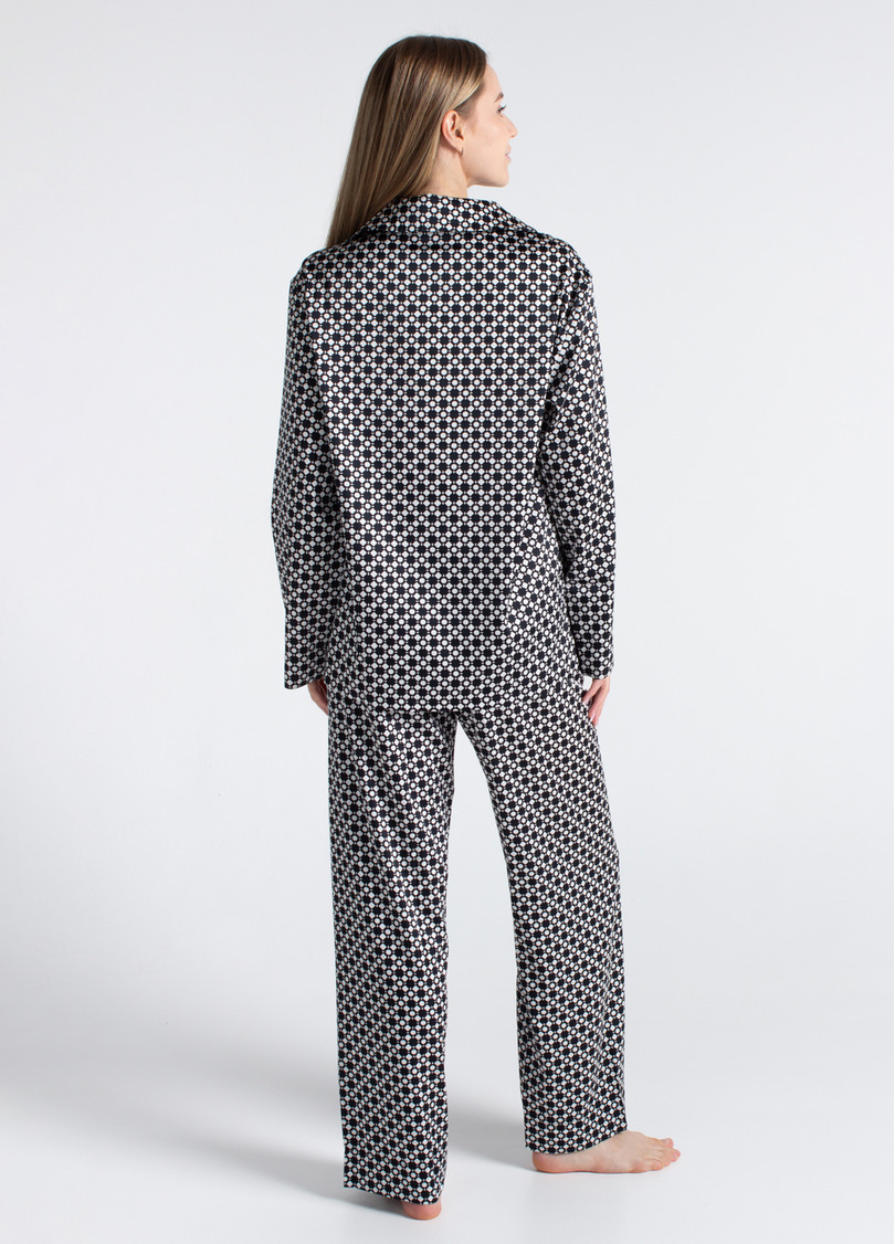 Шовкова піжама NOIRE 5903/050 white/twilight teal rhomb (білий/чорний)