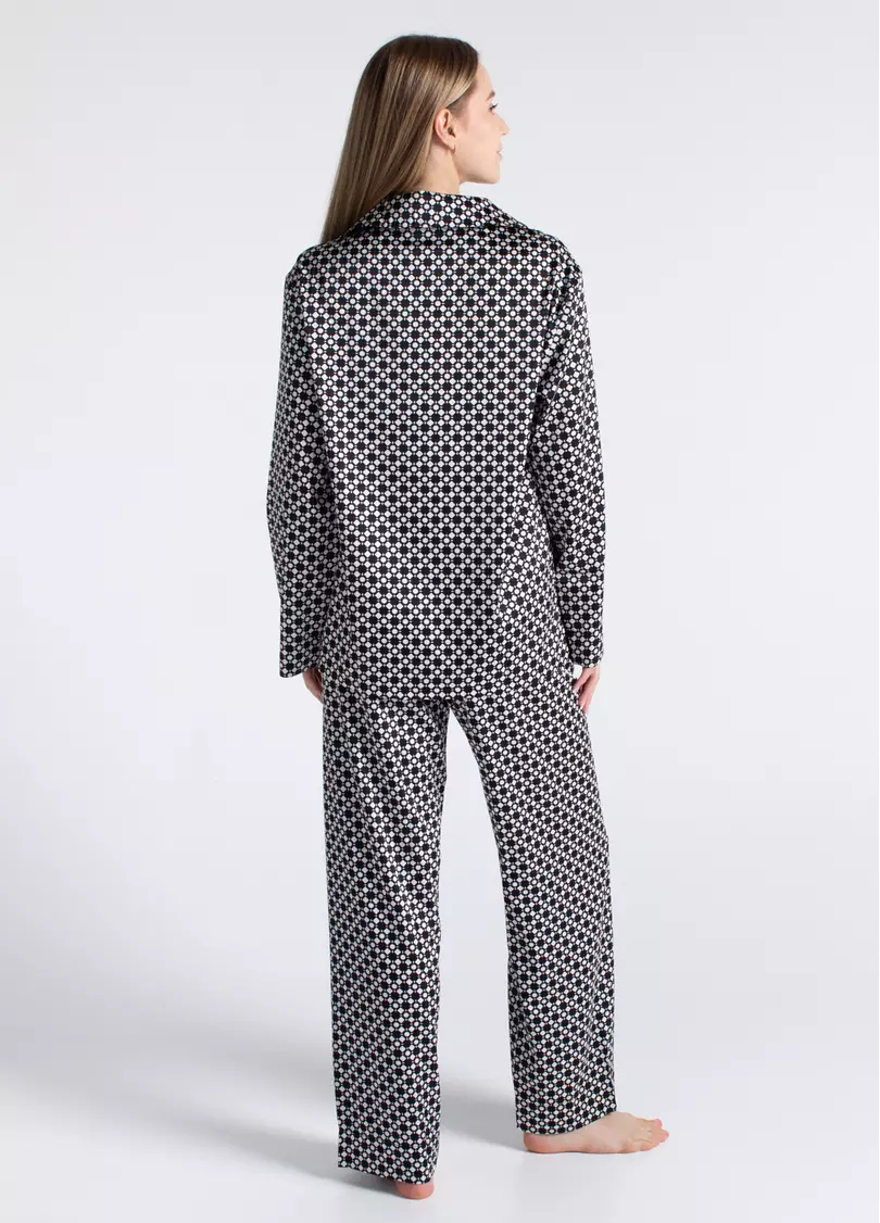 Шелковая пижама NOIRE 5903/050 white/twilight teal rhomb (белый/черный)