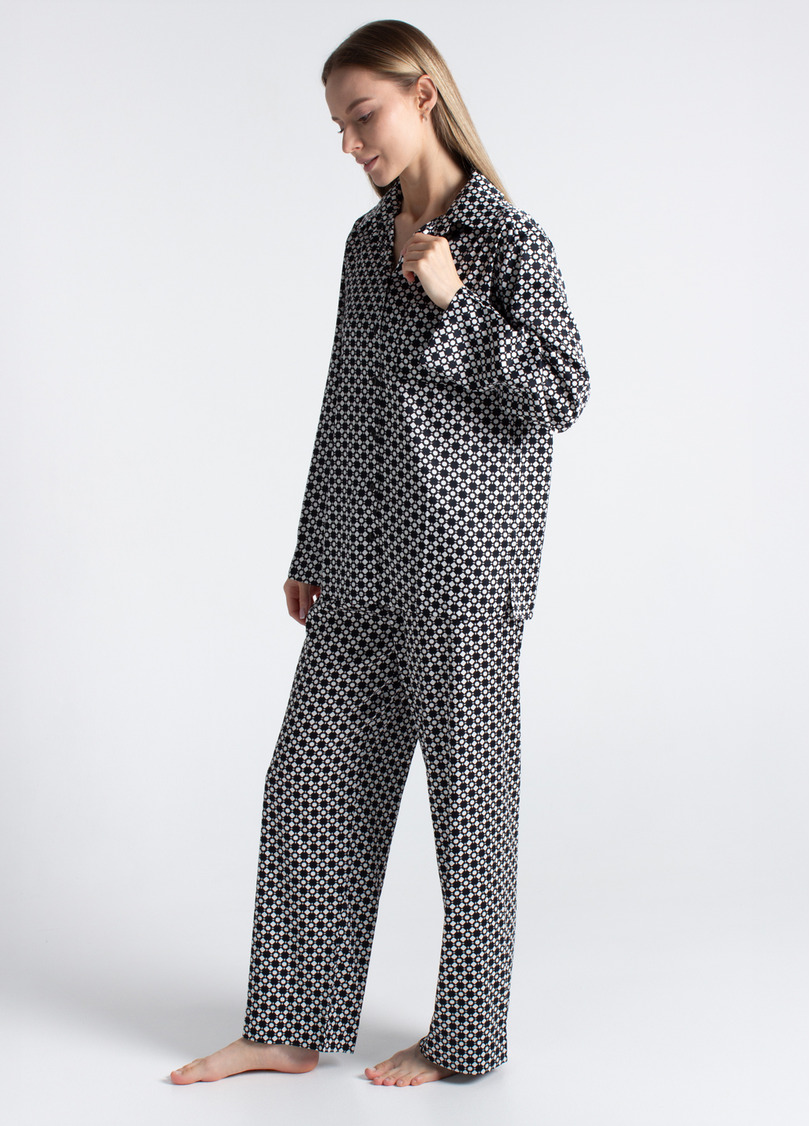 Шовкова піжама NOIRE 5903/050 white/twilight teal rhomb (білий/чорний)