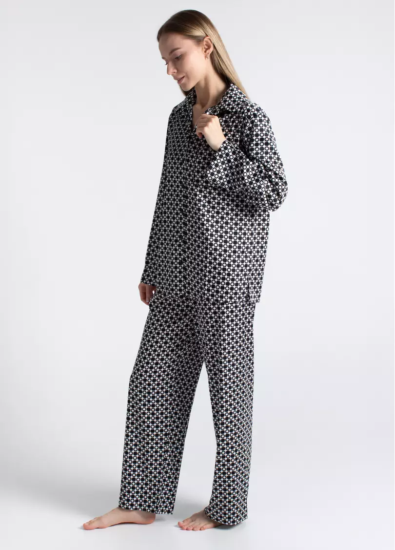 Шелковая пижама NOIRE 5903/050 white/twilight teal rhomb (белый/черный)