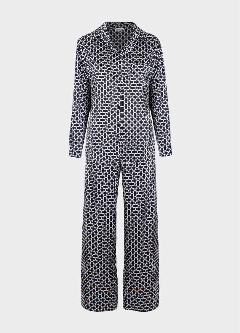 Шовкова піжама NOIRE 5903/050 white/twilight teal rhomb (білий/чорний)