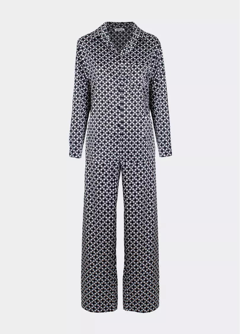 Шелковая пижама NOIRE 5903/050 white/twilight teal rhomb (белый/черный)