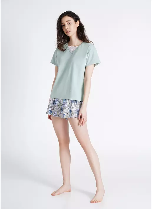 Хлопковая пижама комплект OLIVE 6116/101 olive/blue (голубой)