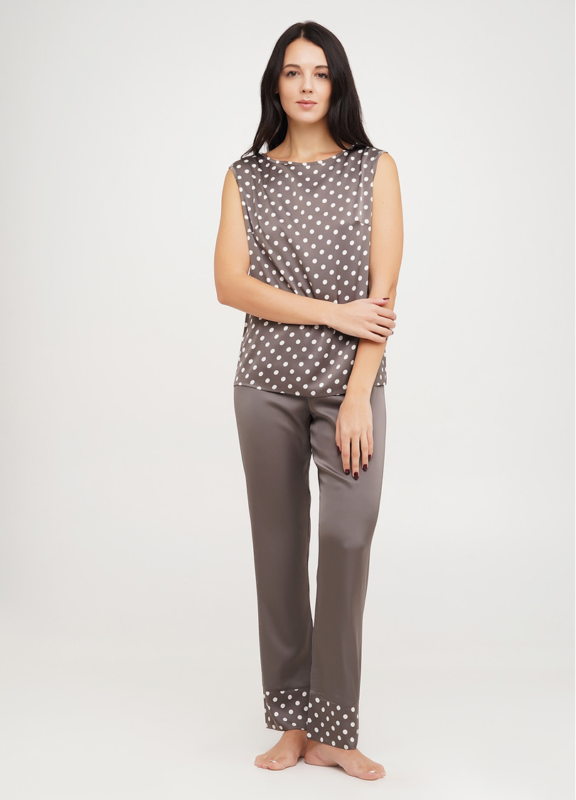 Шовкова піжама майка зі штанами в горох POLKA DOT 5005/050 cappuccino (коричневий)