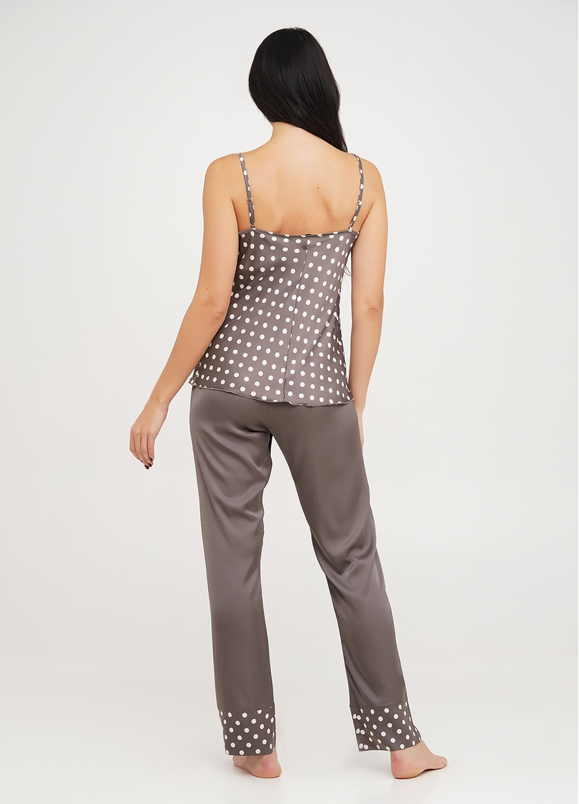 Шовкова піжама з майкою на тонких бретелях в горох та штанами POLKA DOT 5006/051 cappuccino (коричневий)