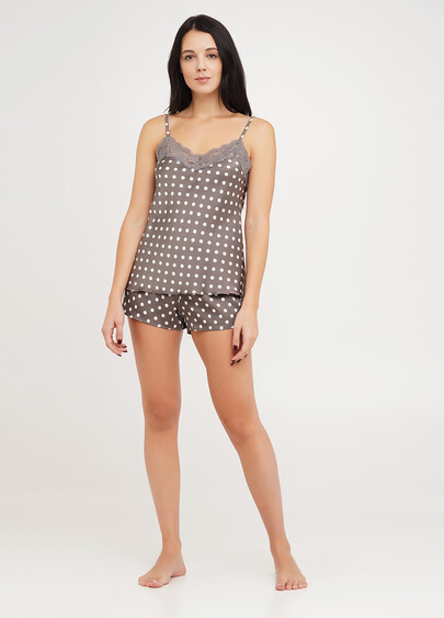 Короткая пижама комплект майка и шортики в горох POLKA DOT 6015/051 cappuccino (коричневый)