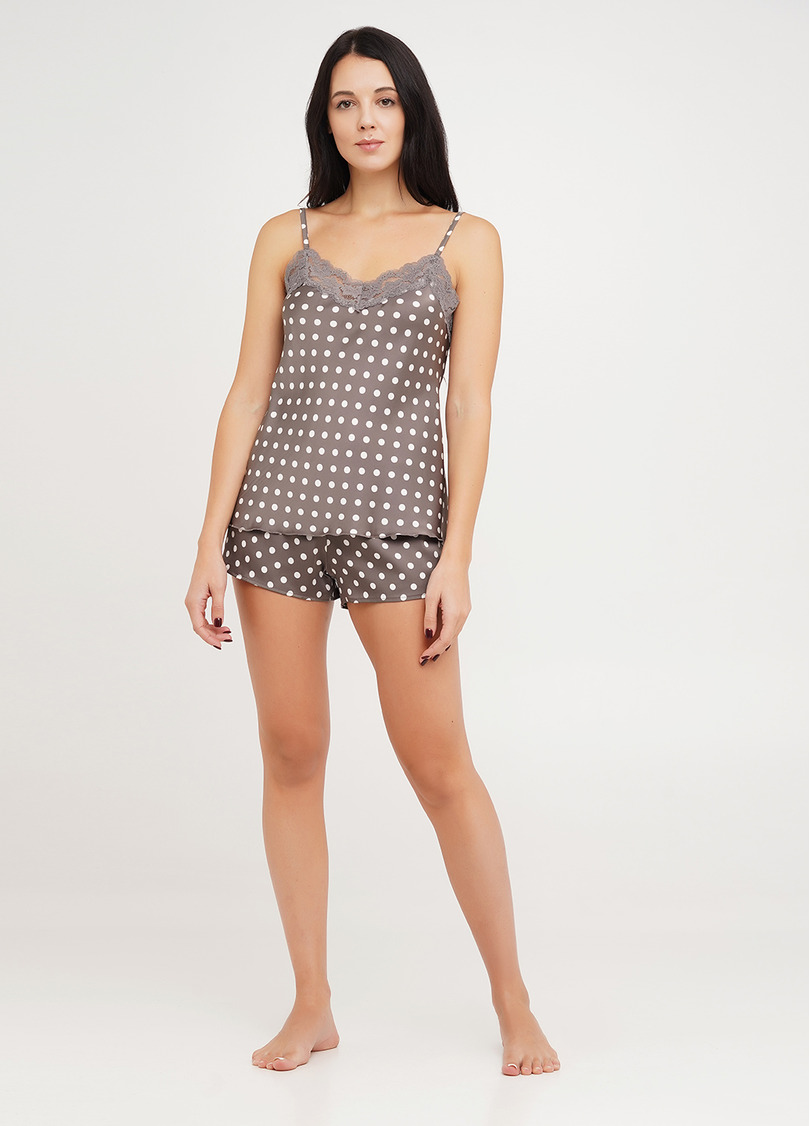 Коротка піжама комплект майка і шортики в горох POLKA DOT 6015/051 cappuccino (коричневий)