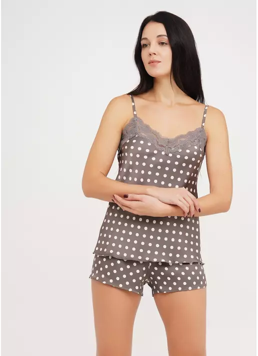 Короткая пижама комплект майка и шортики в горох POLKA DOT 6015/051 cappuccino (коричневый)