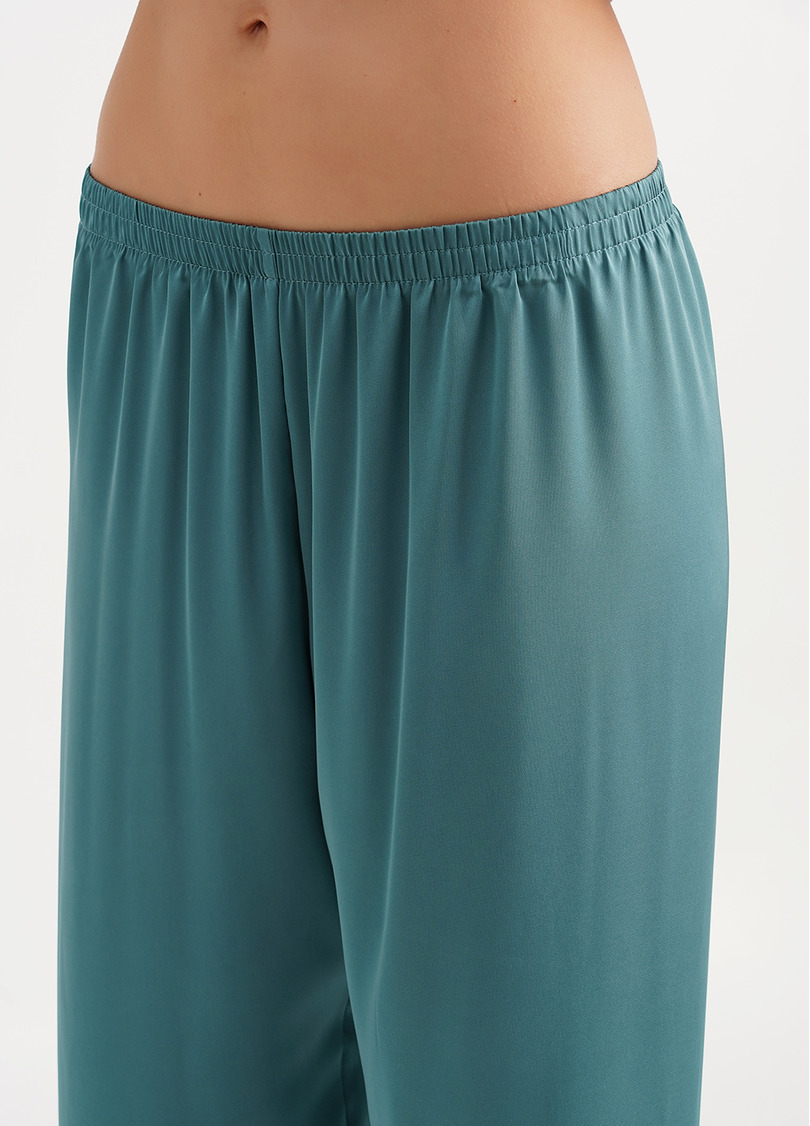 Шовкова піжама у квіти сакури SAKURA 5009/051 beige/turquoise (бежевий/блакитний)