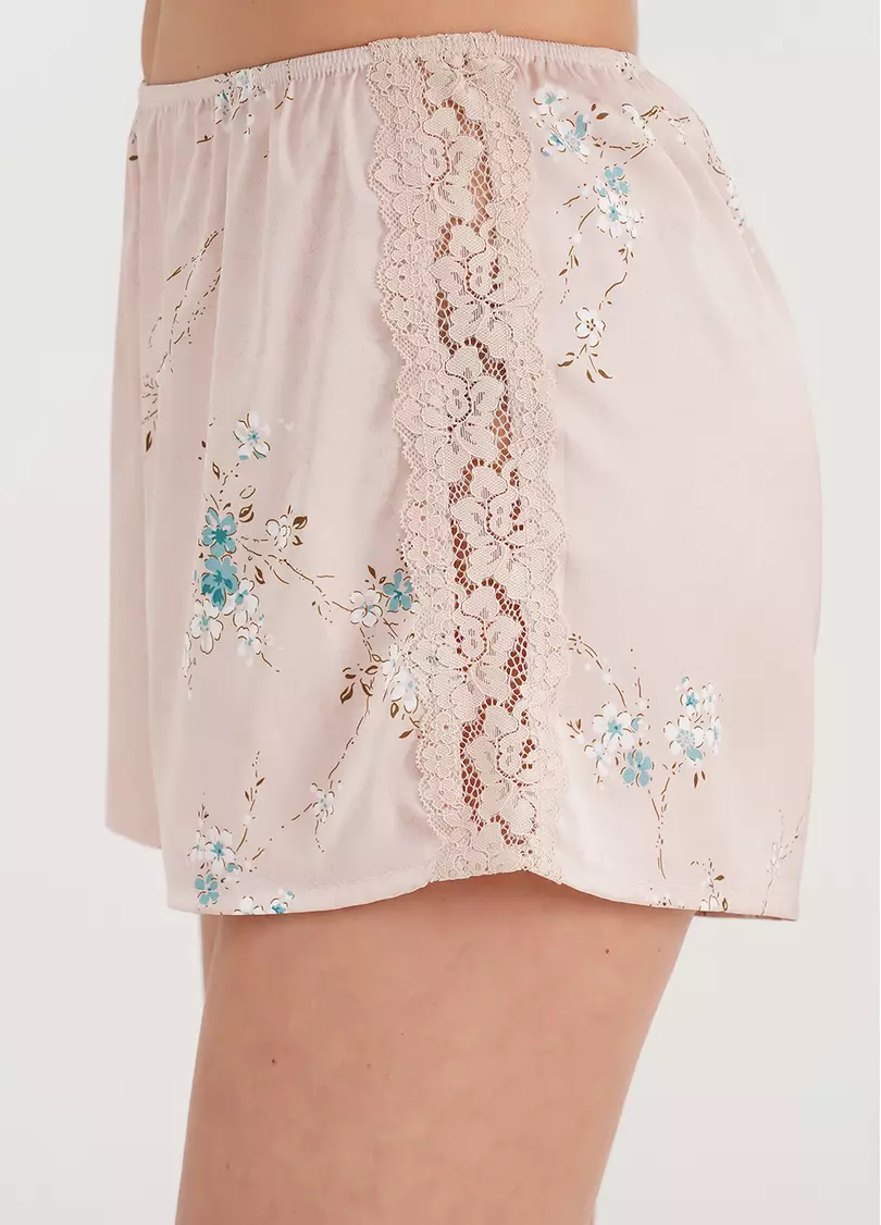 Шовкова піжама майка та шорти у квіти SAKURA 6032/051 beige (бежевий)