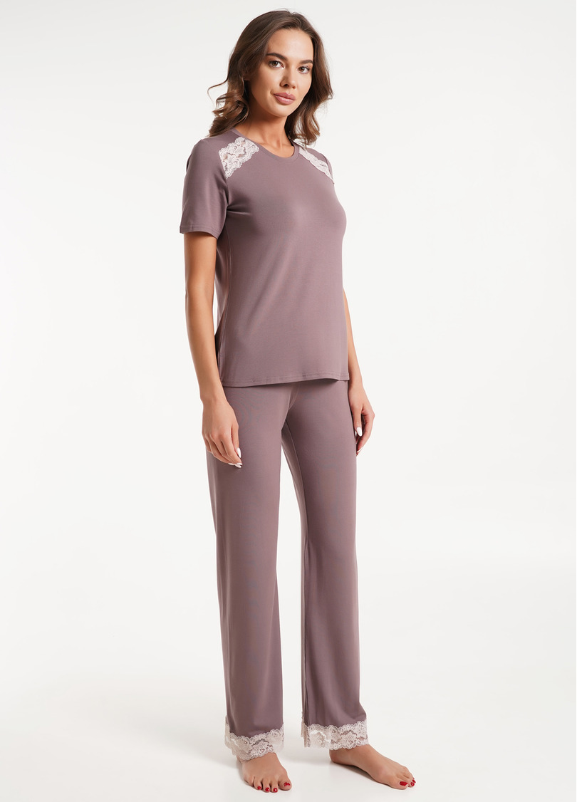 Комплект пижамы из вискозы с кружевом SAND STORM 5119/031 cappuccino (коричневый)