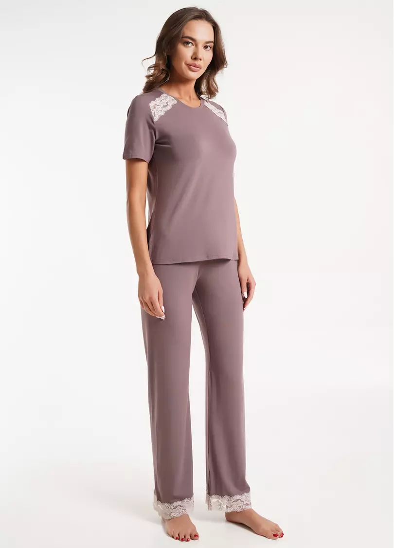 Комплект пижамы из вискозы с кружевом SAND STORM 5119/031 cappuccino (коричневый)