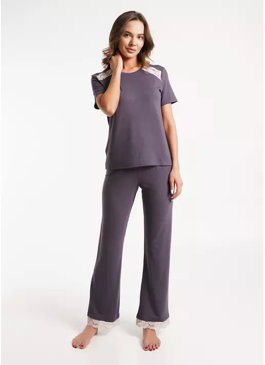 Комплект піжами з віскози з мереживом SAND STORM 5119/031 grey (сірий)