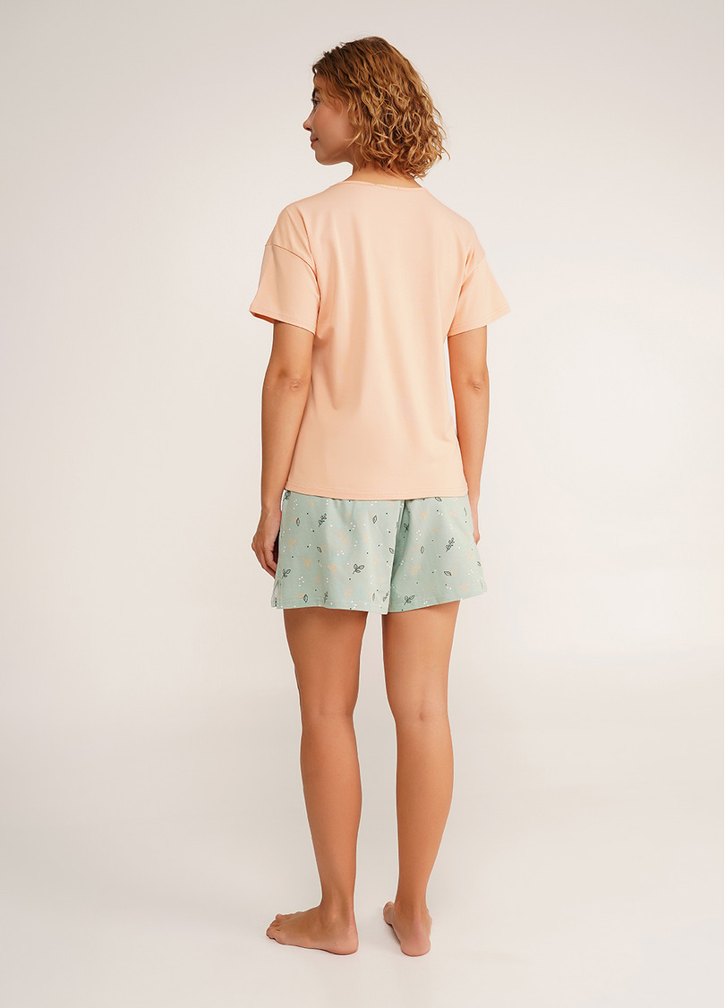 Пижама футболка и шорты SERENE GREENS 6128/010 muted mint/peach (зеленый/оранжевый)